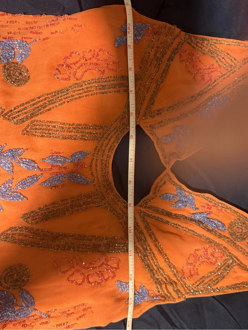 Free People Orange Midi Dress with Blue Floral Beading